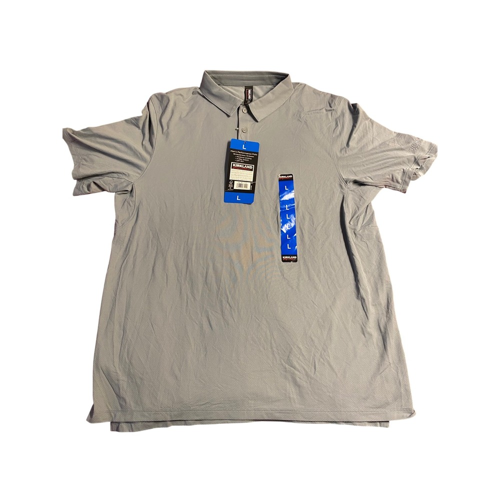 Kirkland‎ Signature Mens Performance Polo Shirt Gray Large 7771461 UPF 50+ NWT